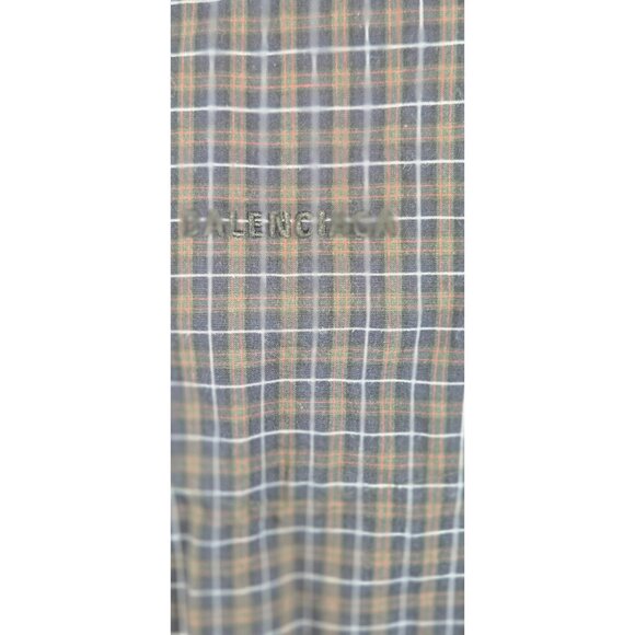 Balenciaga 39 Boxy Short Sleeve Shirt Button Up Oversized Plaid - Picture 8 of 9
